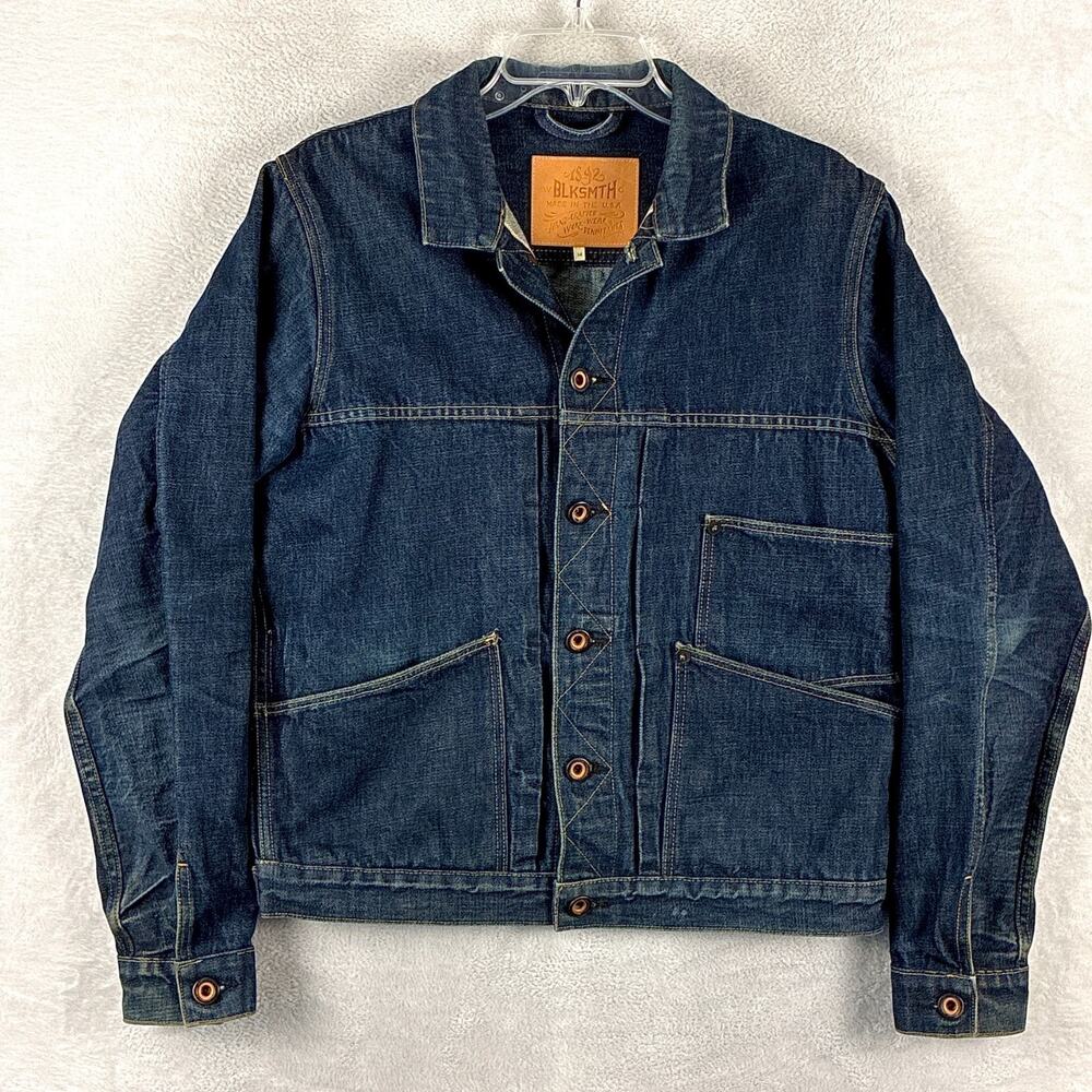 Selvedge Denim Jacket Mens M Indigo Dyed Cropped Bespoke Workwear Made in USA